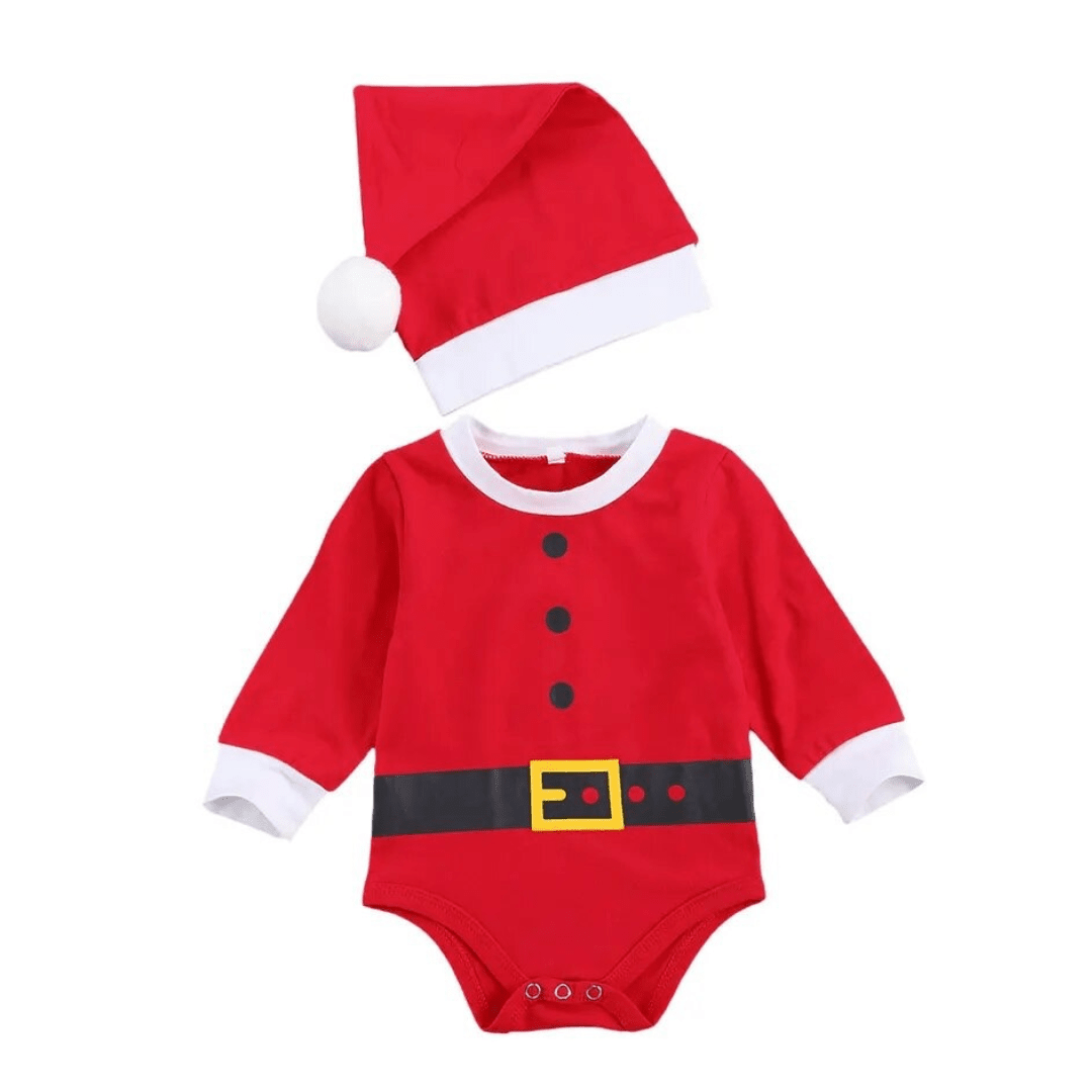 Long Sleeve Santa Red Romper with Hat Christmas Not specified 