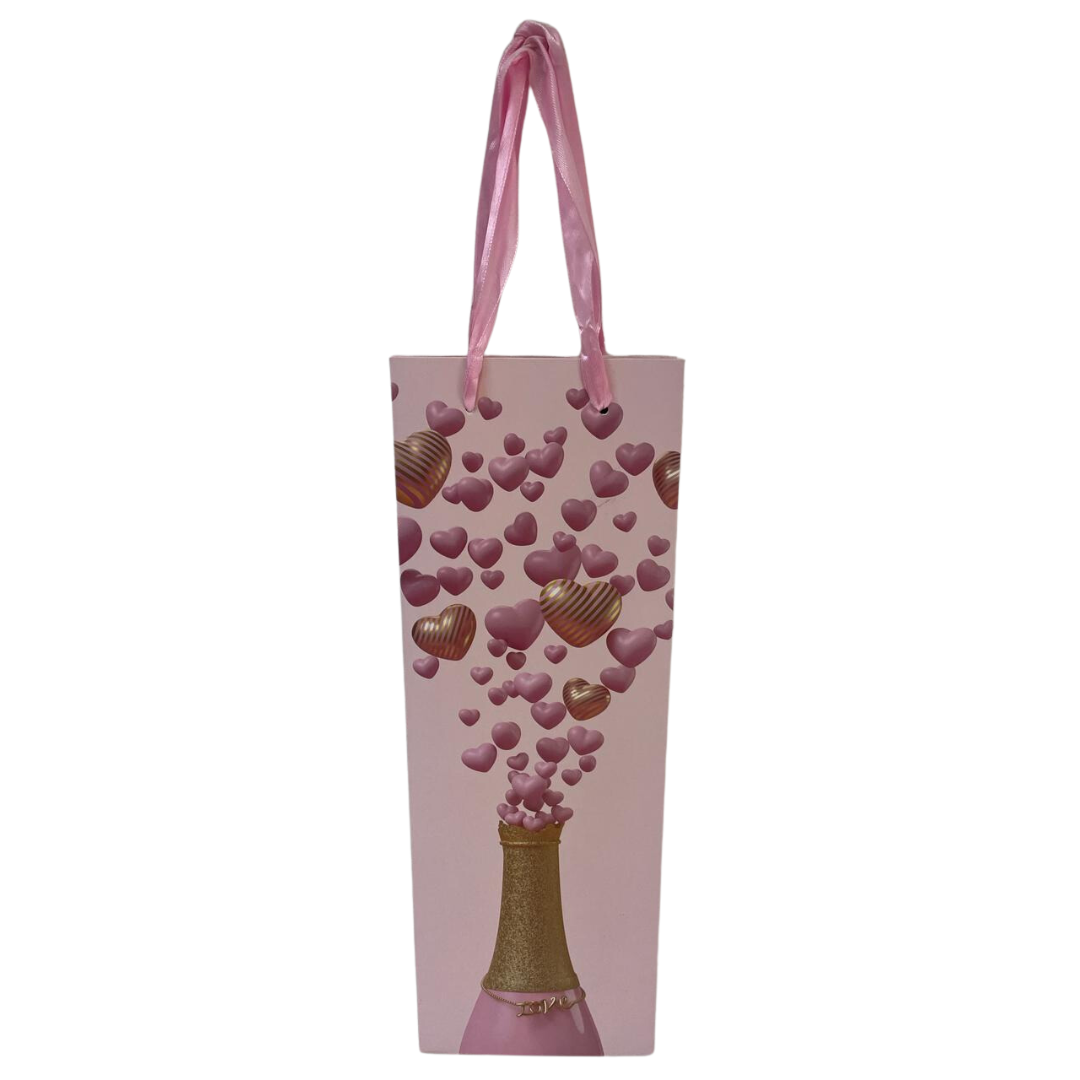 Wine/Champagne Gift Bag - Pink Hearts