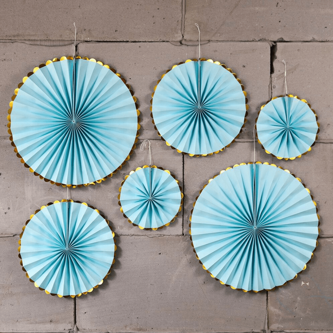 Blue Party Paper Fans Gold Trim General Not specified 