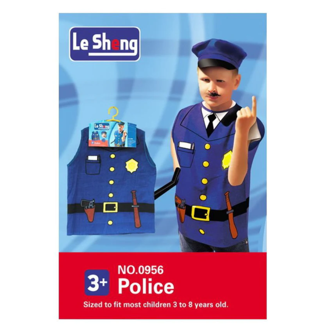 Policeman Role Play Costume With Hat - Vest (Ages 3-8)