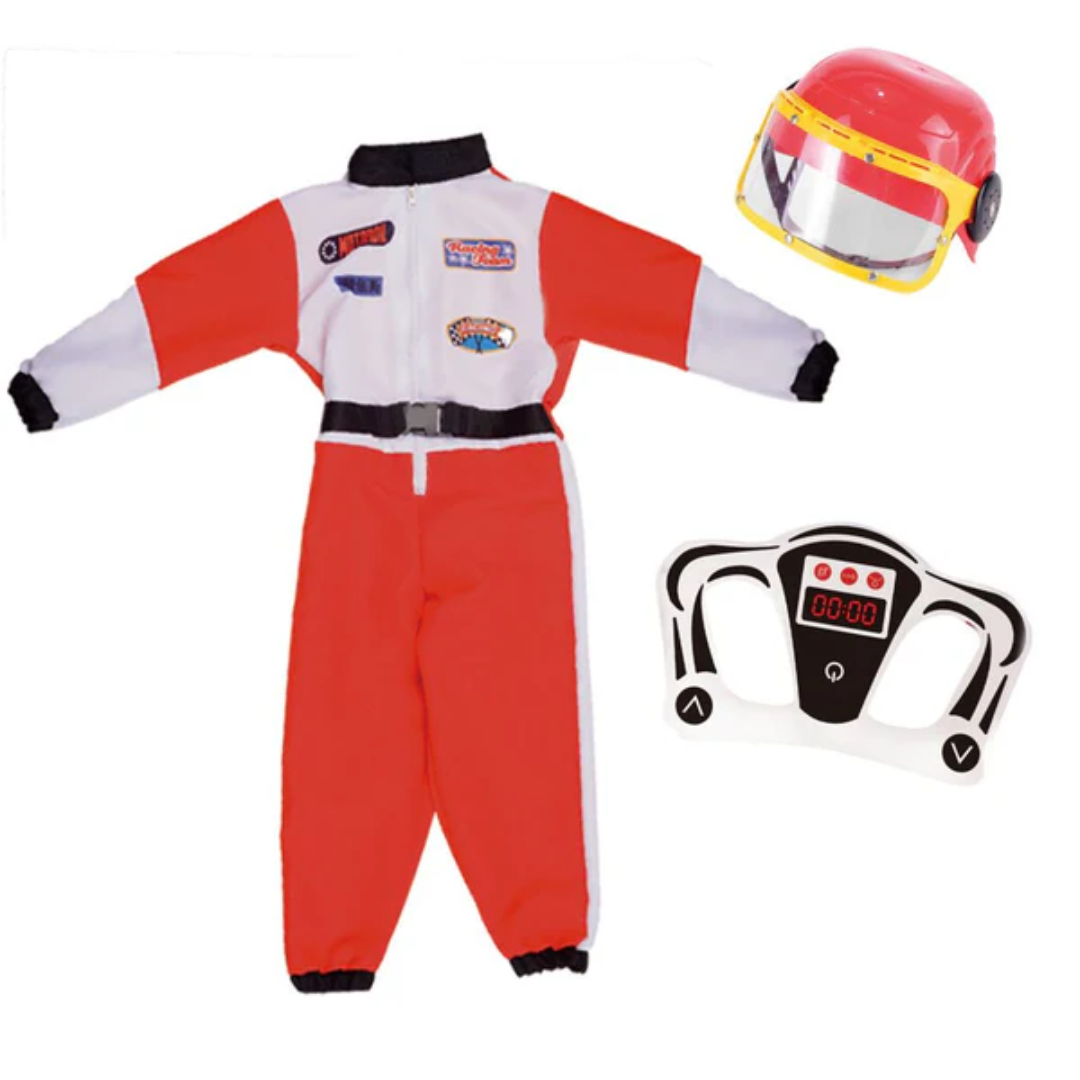 Racing Car Driver Suit With Hard Helmet (Age 3-8)