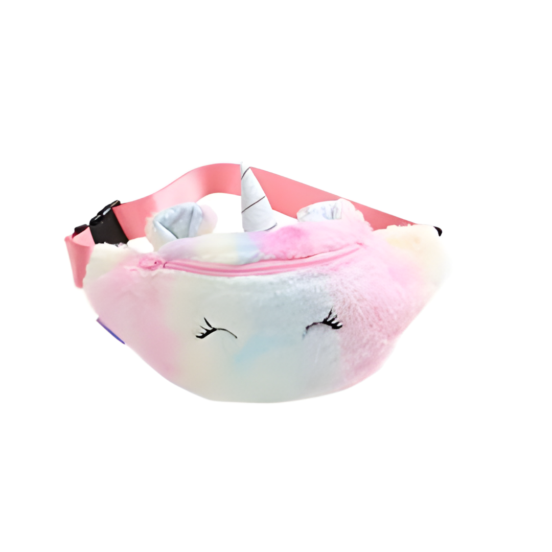 Fluffy Unicorn Waist Bag – Pastel Rainbow Kids Belt Bag