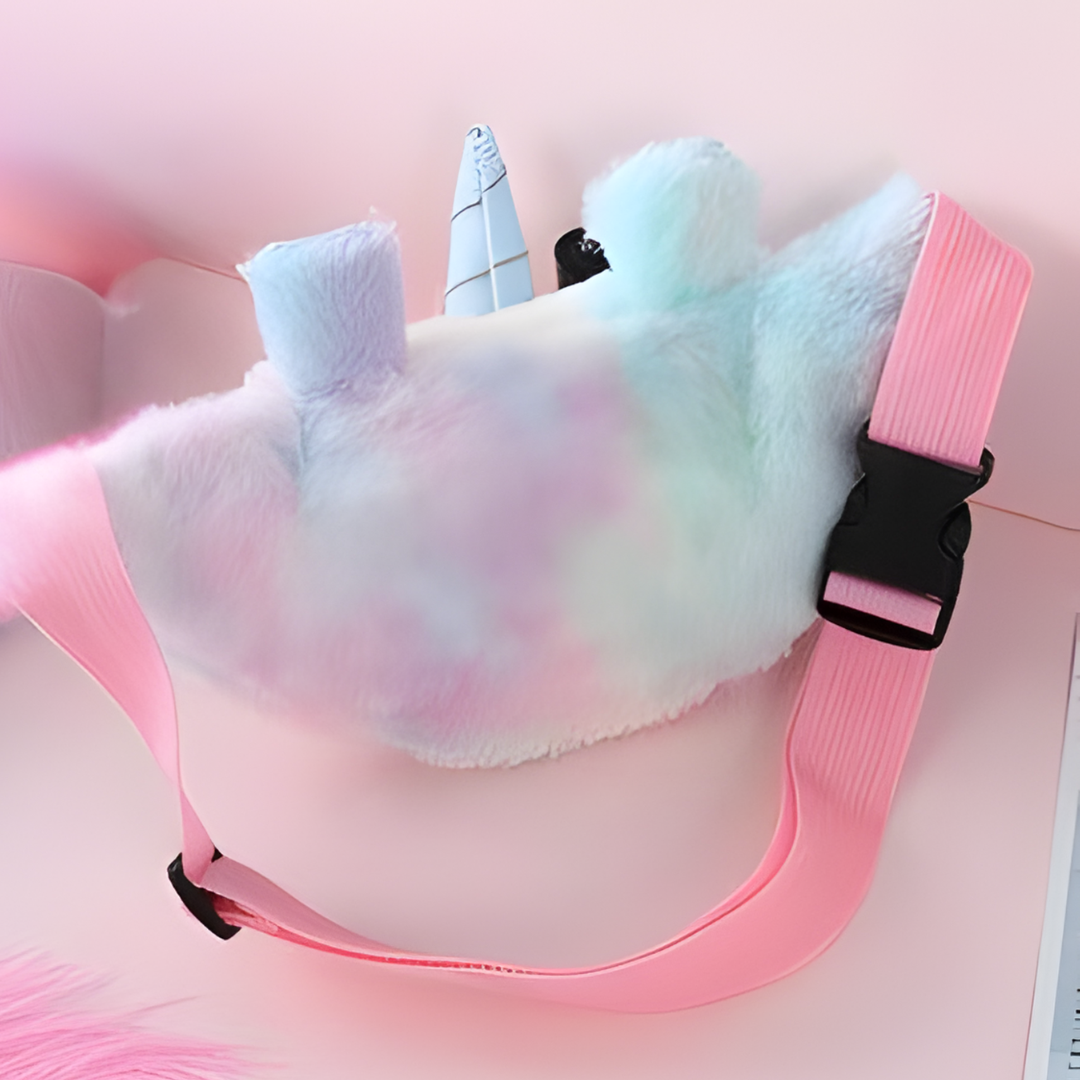 Fluffy Unicorn Waist Bag – Pastel Rainbow Kids Belt Bag