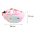 Pink unicorn-themed fanny pack with measurements on a white background
