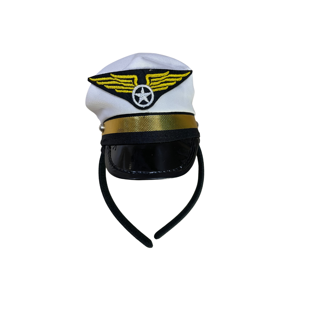 Mini White Pilot Aliceband Hat 12cm