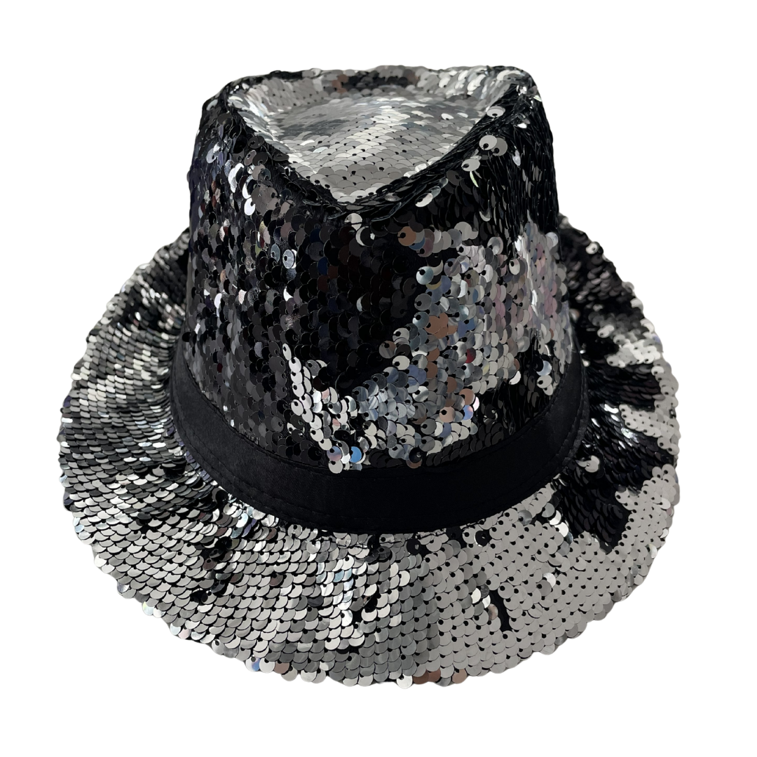 Flip Sequin Fedora - Silver & Black