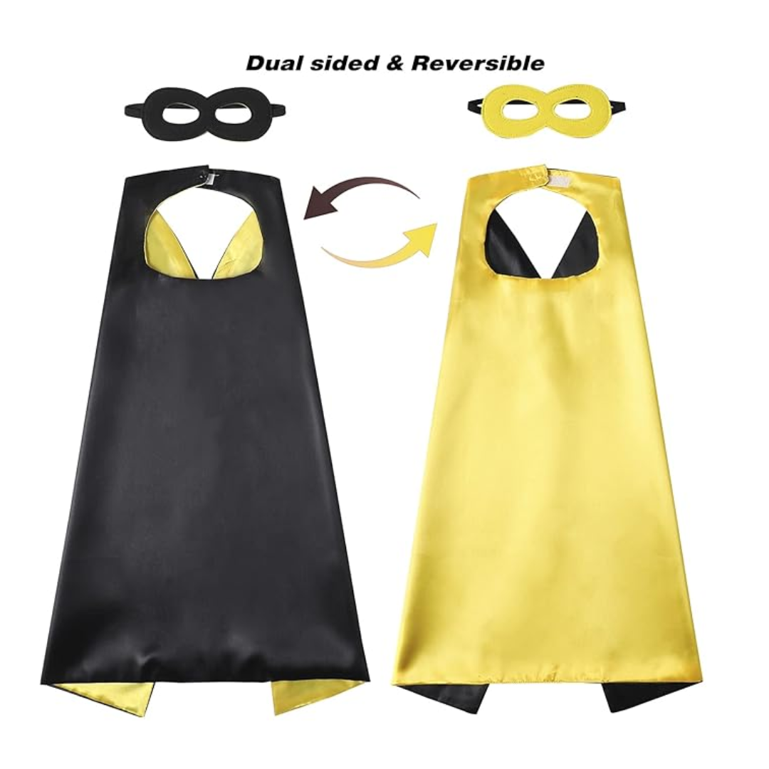 Black and Yellow Superhero Cape and Mask