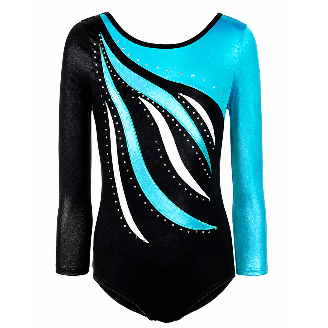 Black and Blue Long Sleeve Gymnastic Leotard