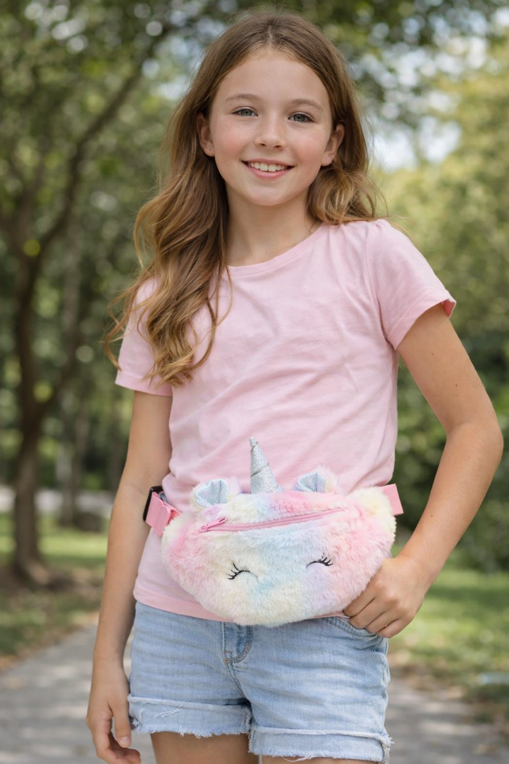 Fluffy Unicorn Waist Bag – Pastel Rainbow Kids Belt Bag
