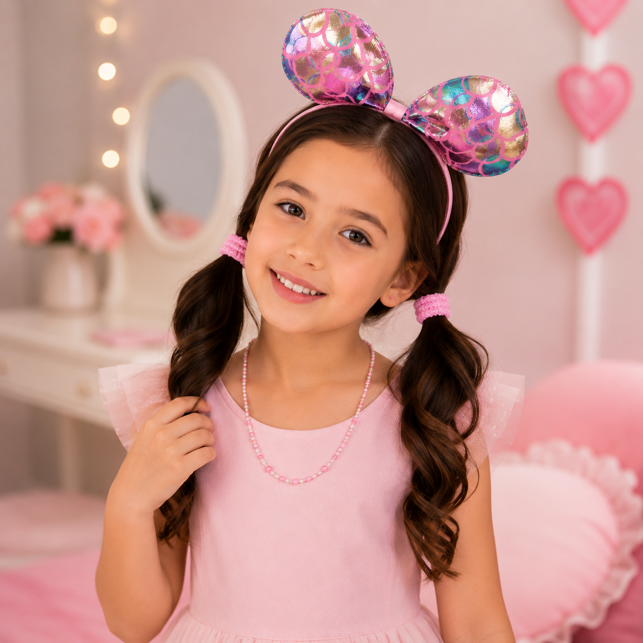 Girls Mermaid Hair Accessories Set – Bow Headband, Necklace & Hair Ties