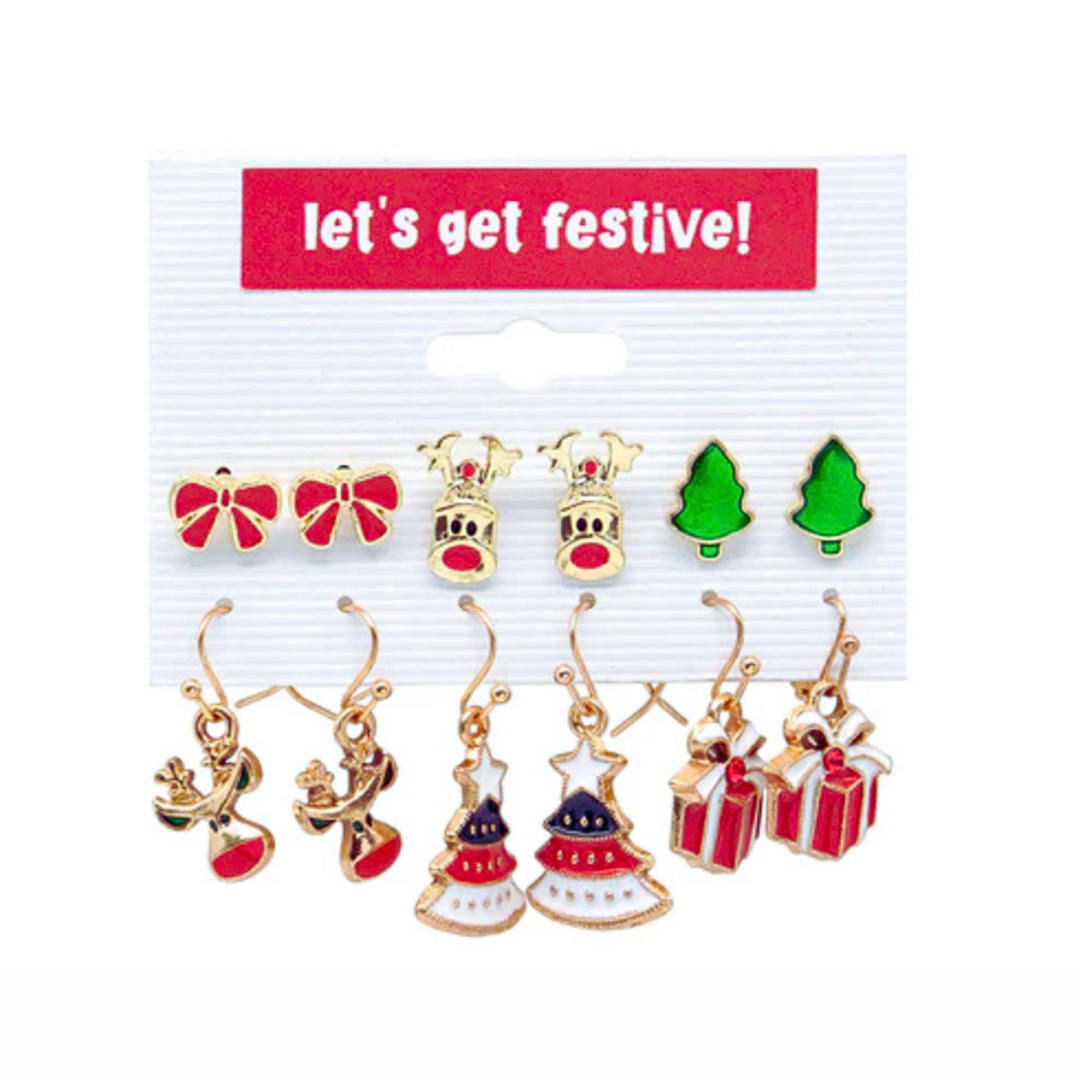 Christmas Earrings 12-Piece Set (6 Pairs)
