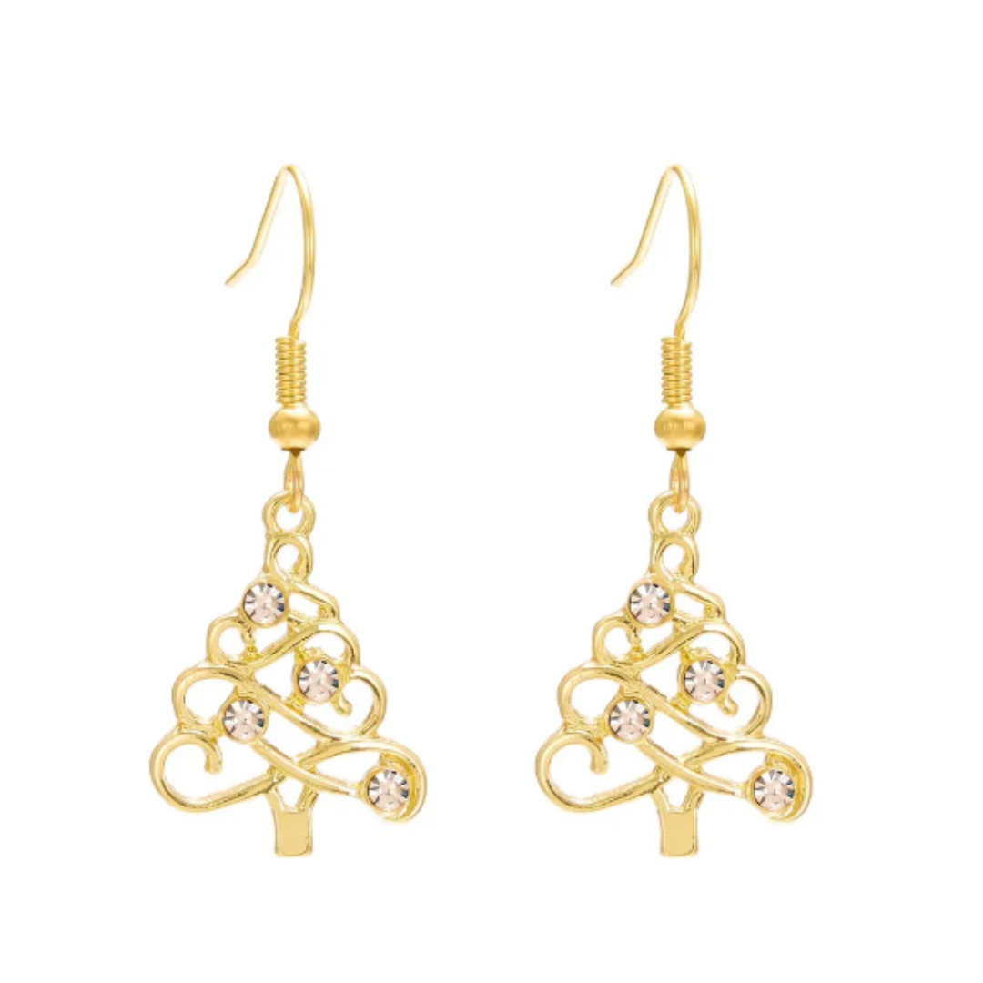 Christmas Earrings Gold Trees