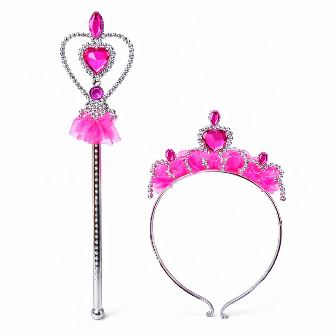 Dark Pink Organza Crown & Wand Set