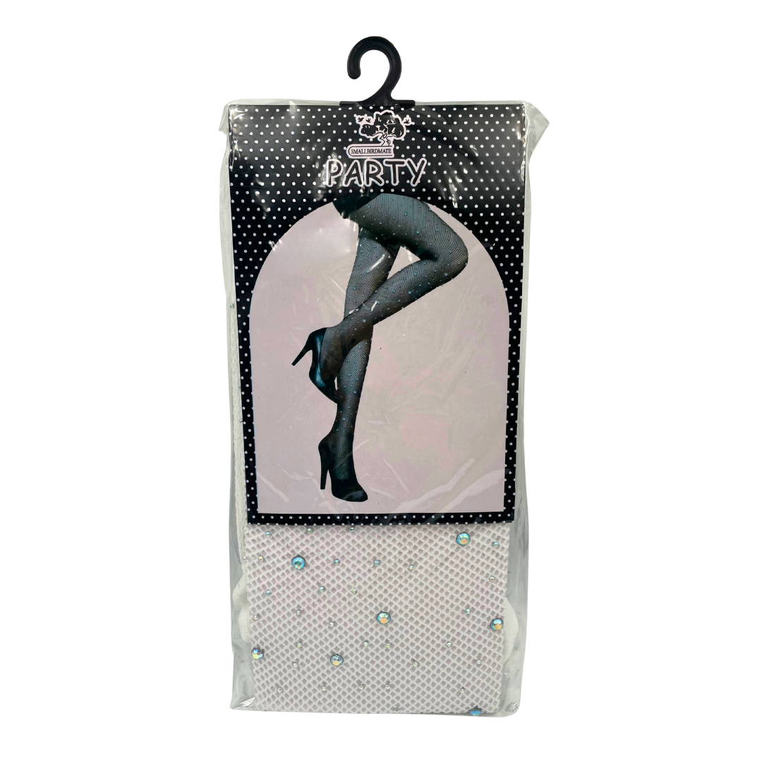 Diamante White Fishnet Tights