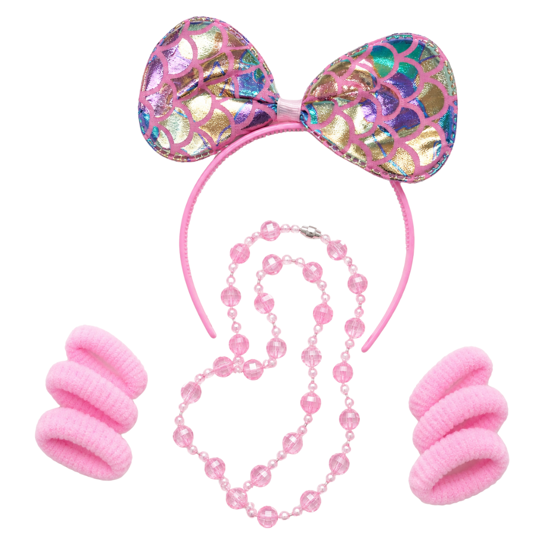 Girls Mermaid Hair Accessories Set – Bow Headband, Necklace & Hair Ties