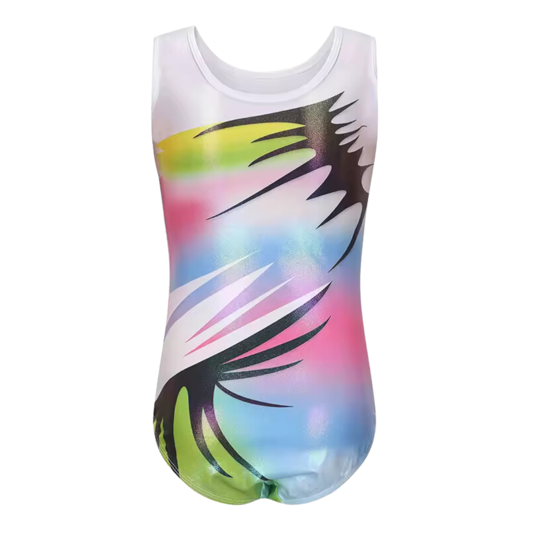 Rainbow Winged Gymnastics Leotard with Rhinestones