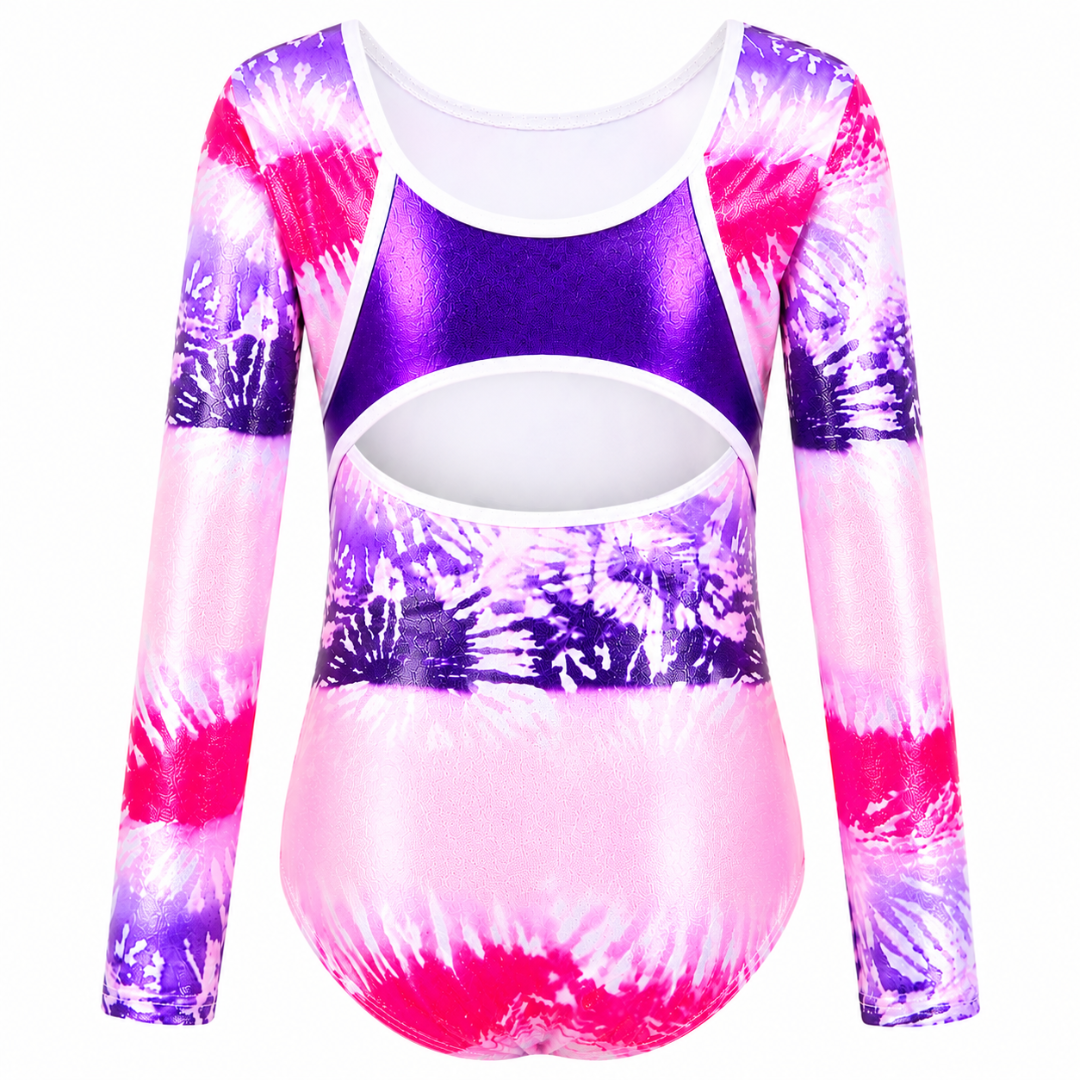 Pink & Purple Tie Dye Long-sleeve Gymnastics Leotard