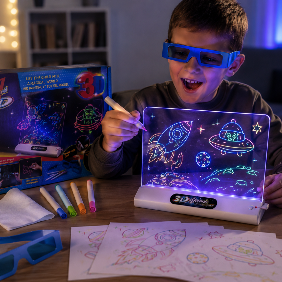 3D Magic Drawing Board LED Art Set with Glasses for Kids