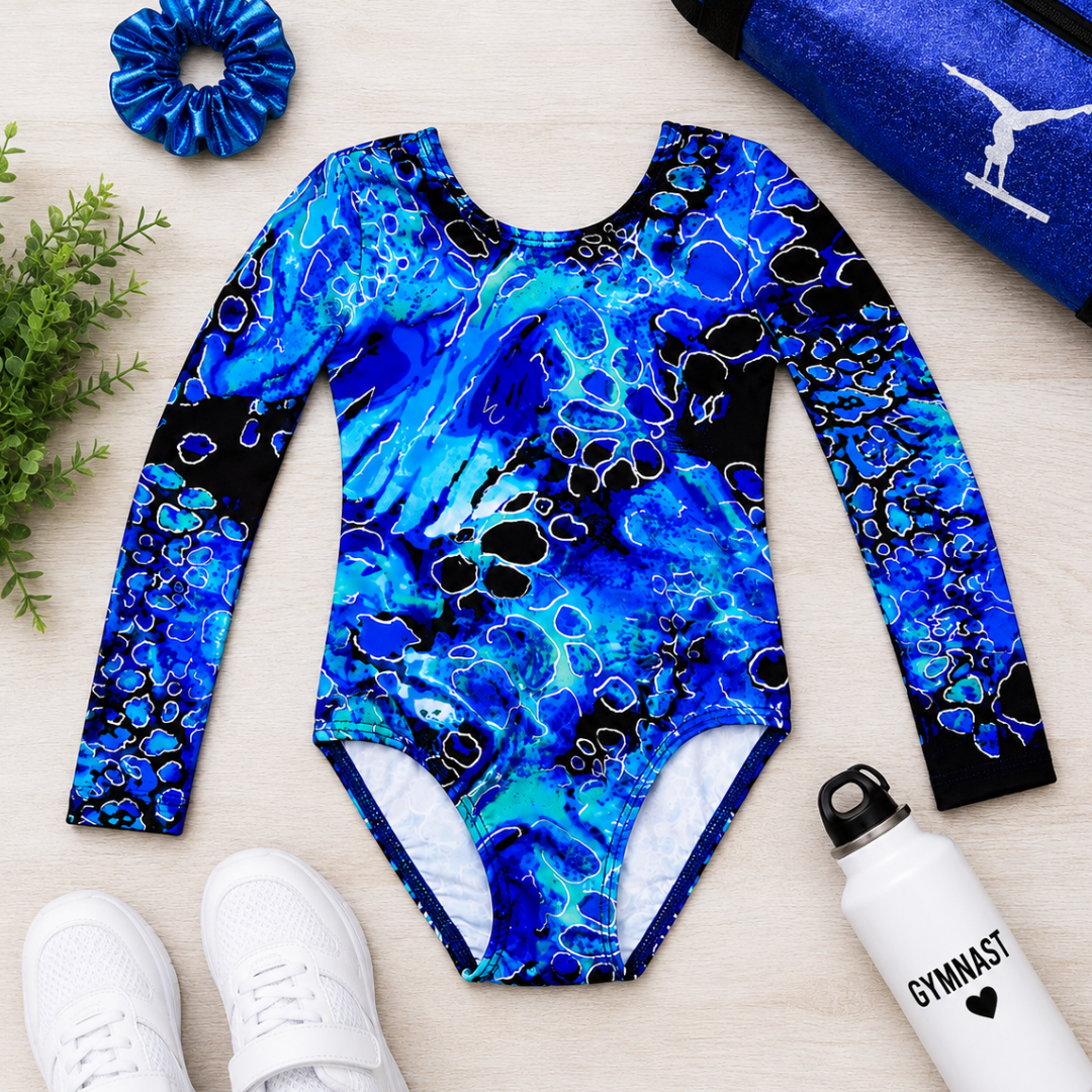 Aqua Leopard Long Sleeve Leotard
