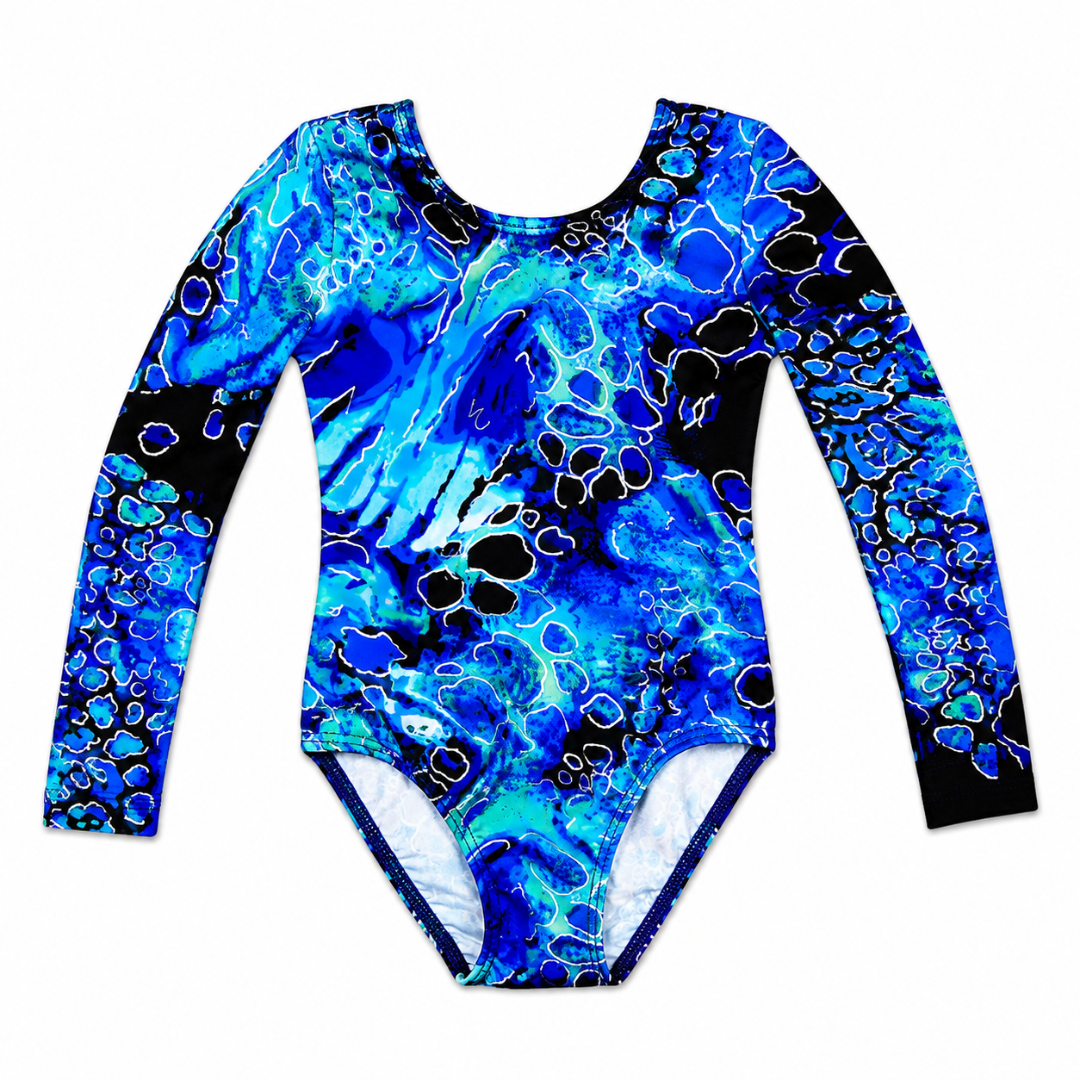 Aqua Leopard Long Sleeve Leotard