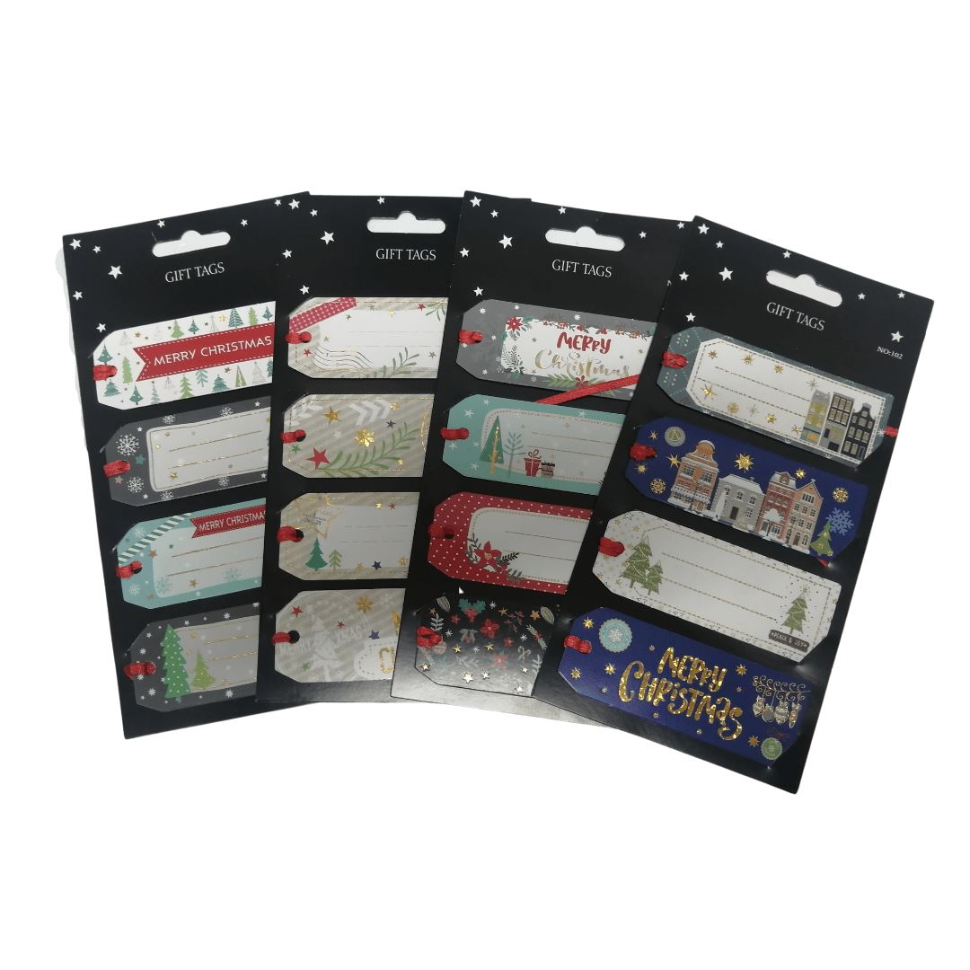 Assorted Cardboard Christmas Gift Tags 4pc with ties