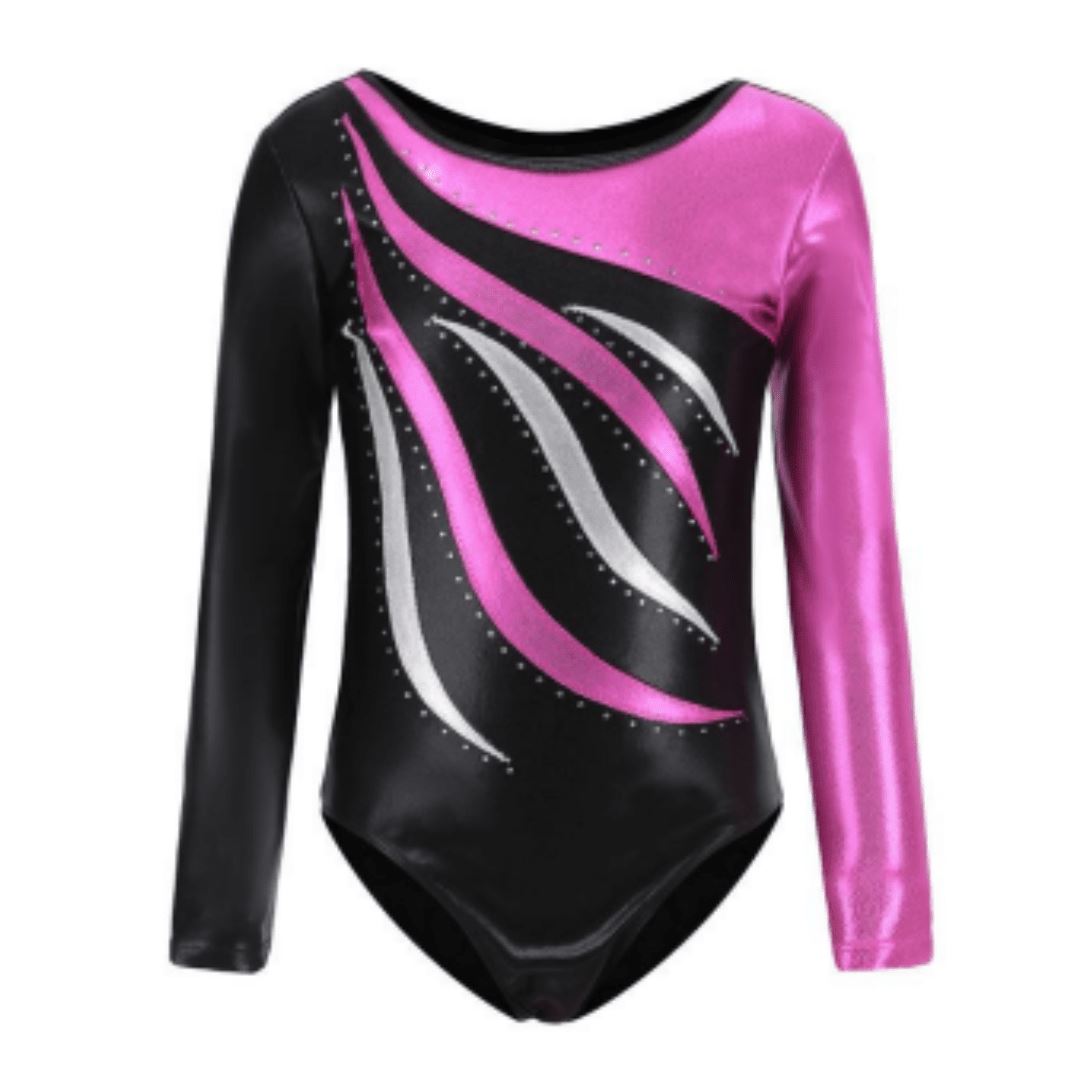 Black and Pink Long Sleeve Gymnastic Leotard