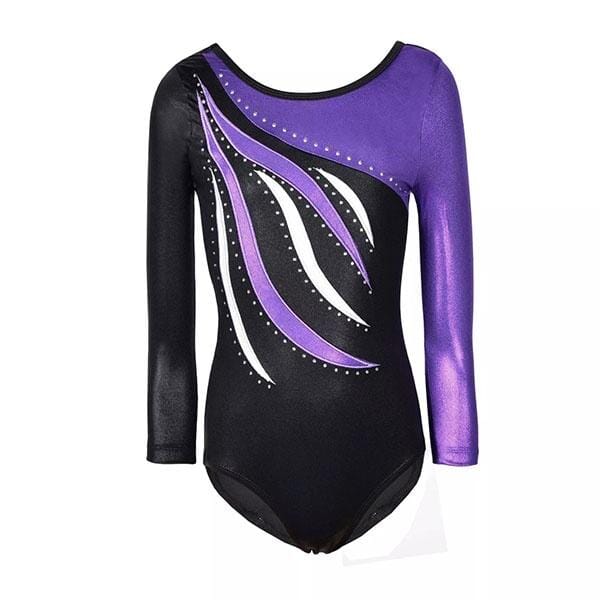 Black and Purple Long Sleeve Gymnastic Leotard