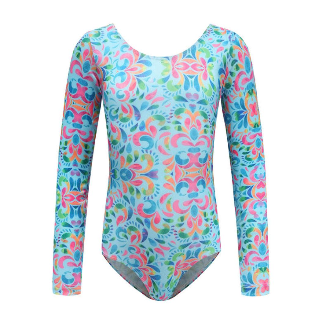 Blue Tropical Long Sleeve Leotard