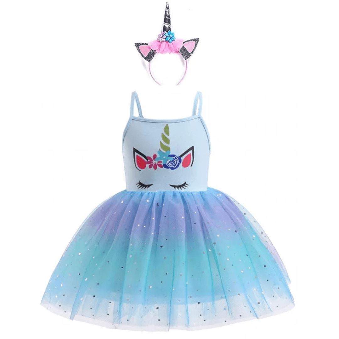 Blue Unicorn Dress with Tulle & Headband