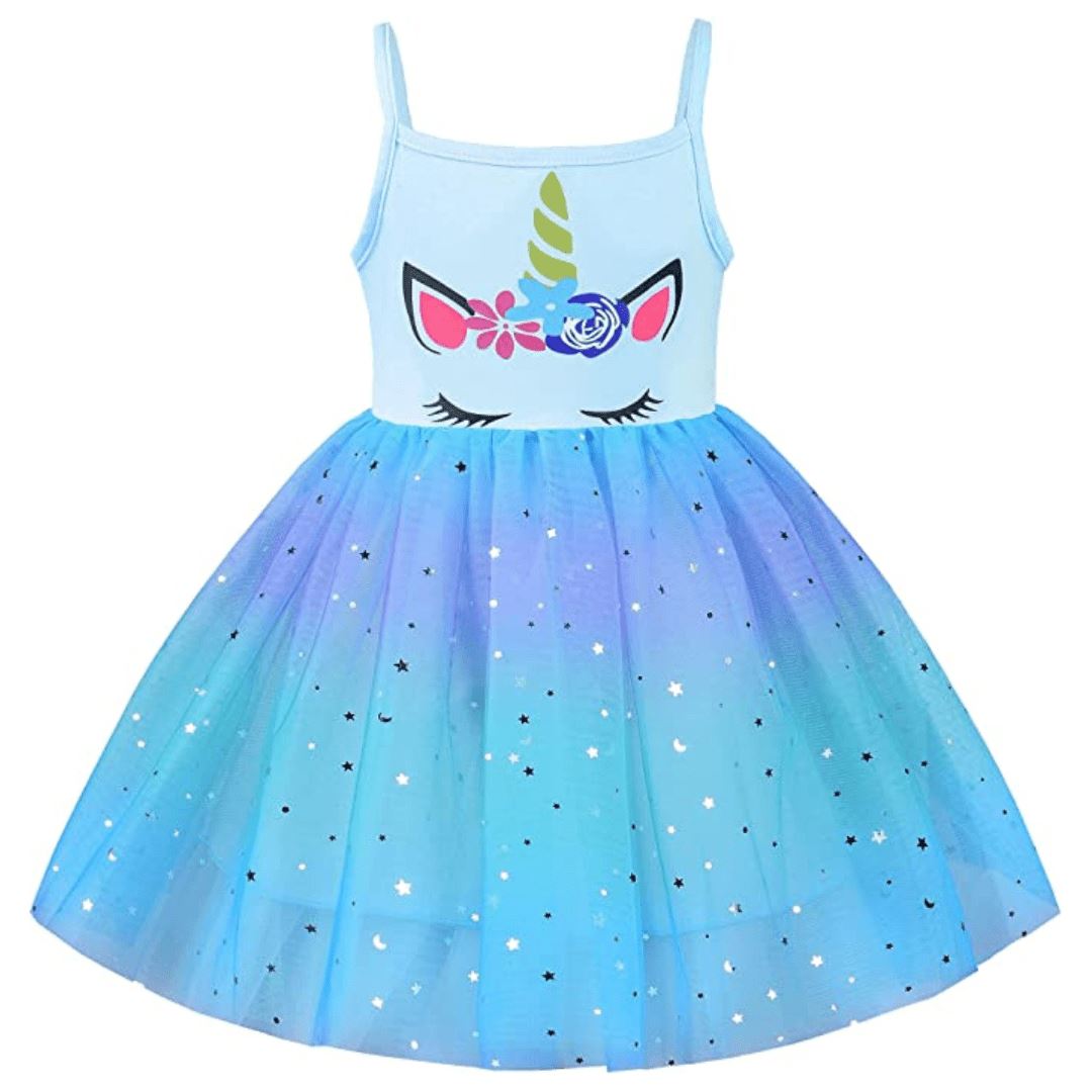 Blue Unicorn Dress with Tulle & Headband