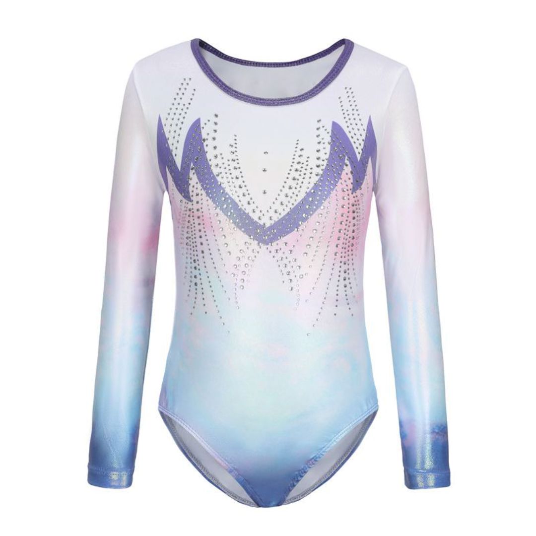 Blue & White Detailed Long Sleeve Leotard