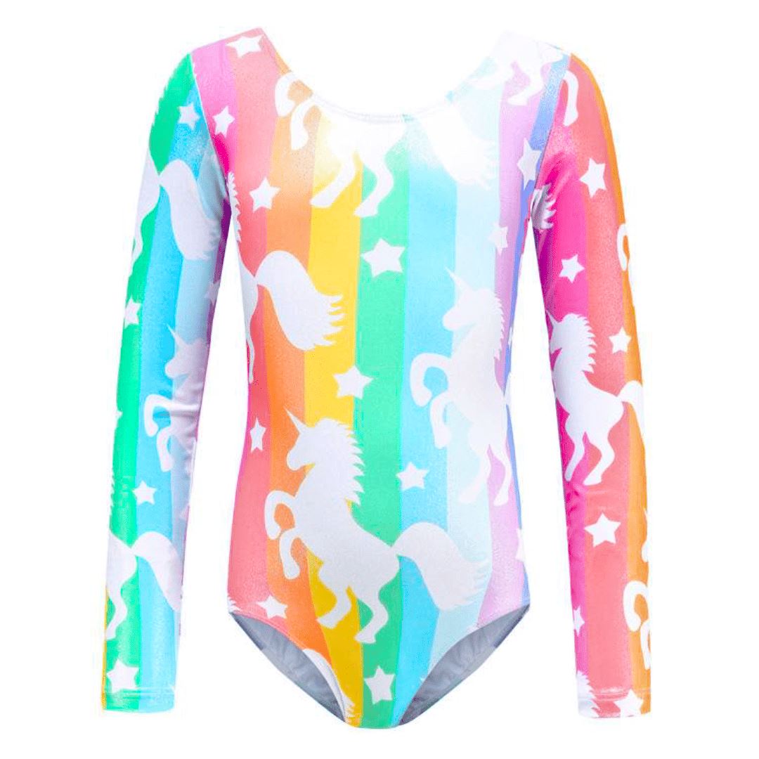 Bright Glitter Unicorn Long-sleeve Leotard