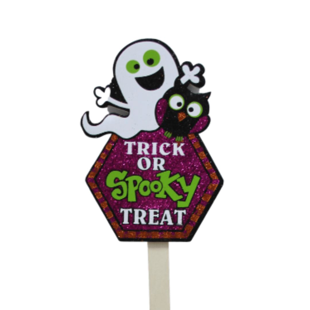 Garden Deco Ghost Trick or Treat Sign