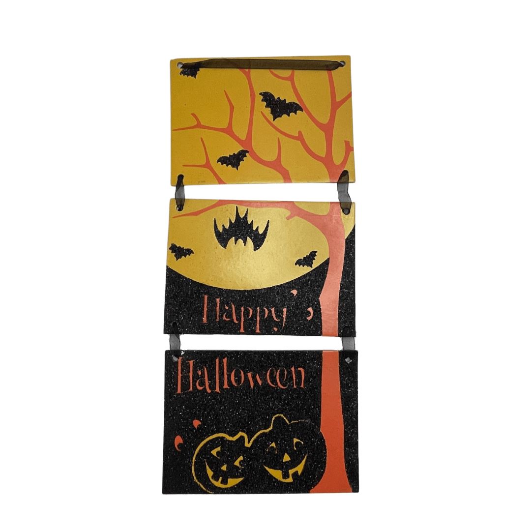 Happy Halloween Orange Bat and Pumpkin Sign