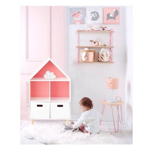 House Shaped Bookcase White & Pink