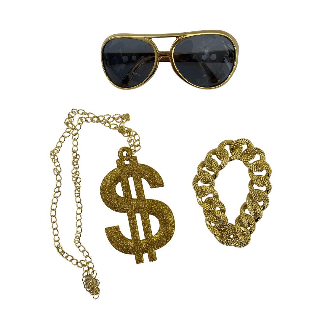 Hustler Set Sunglasses, Necklace and Wrist Chain