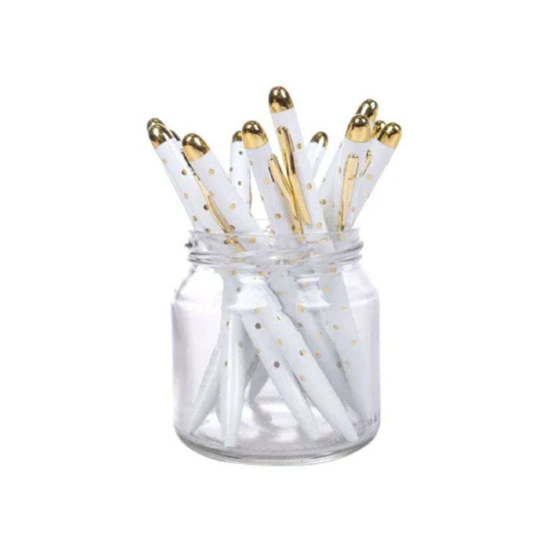 Jenam Stationery Pen White with Gold Dots 1pc
