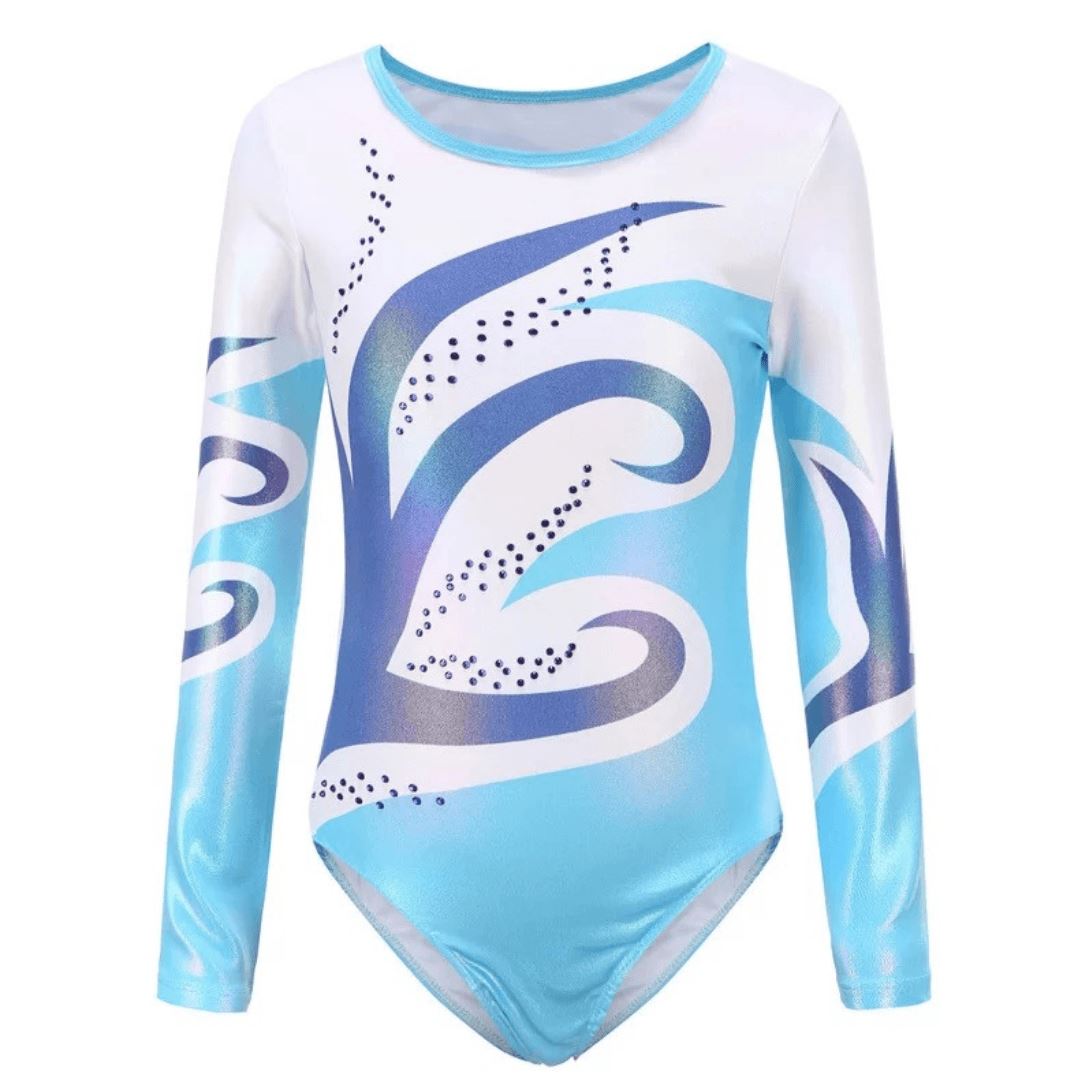 L/Blue Swirl Long Sleeve Leotard