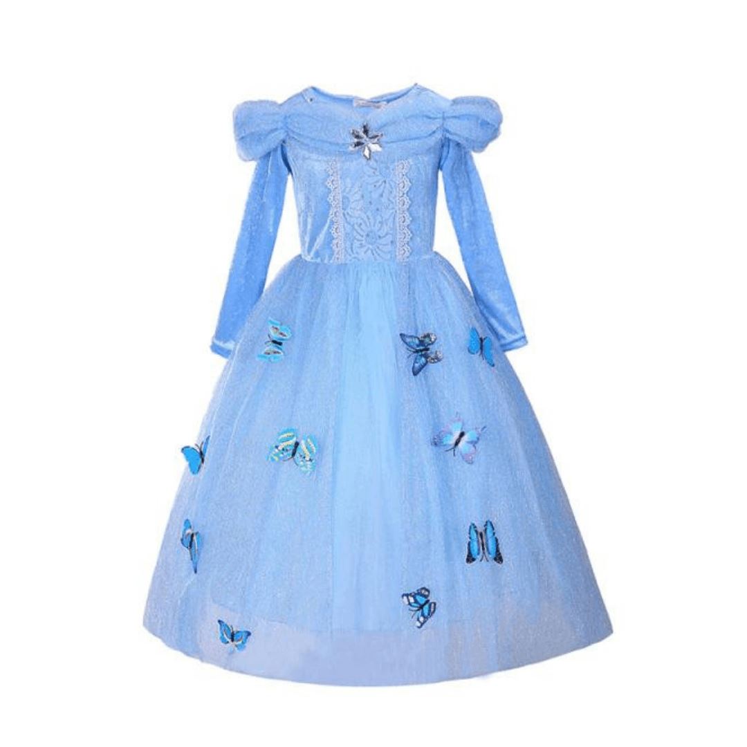 Long Sleeve Blue Butterfly Tulle Dress