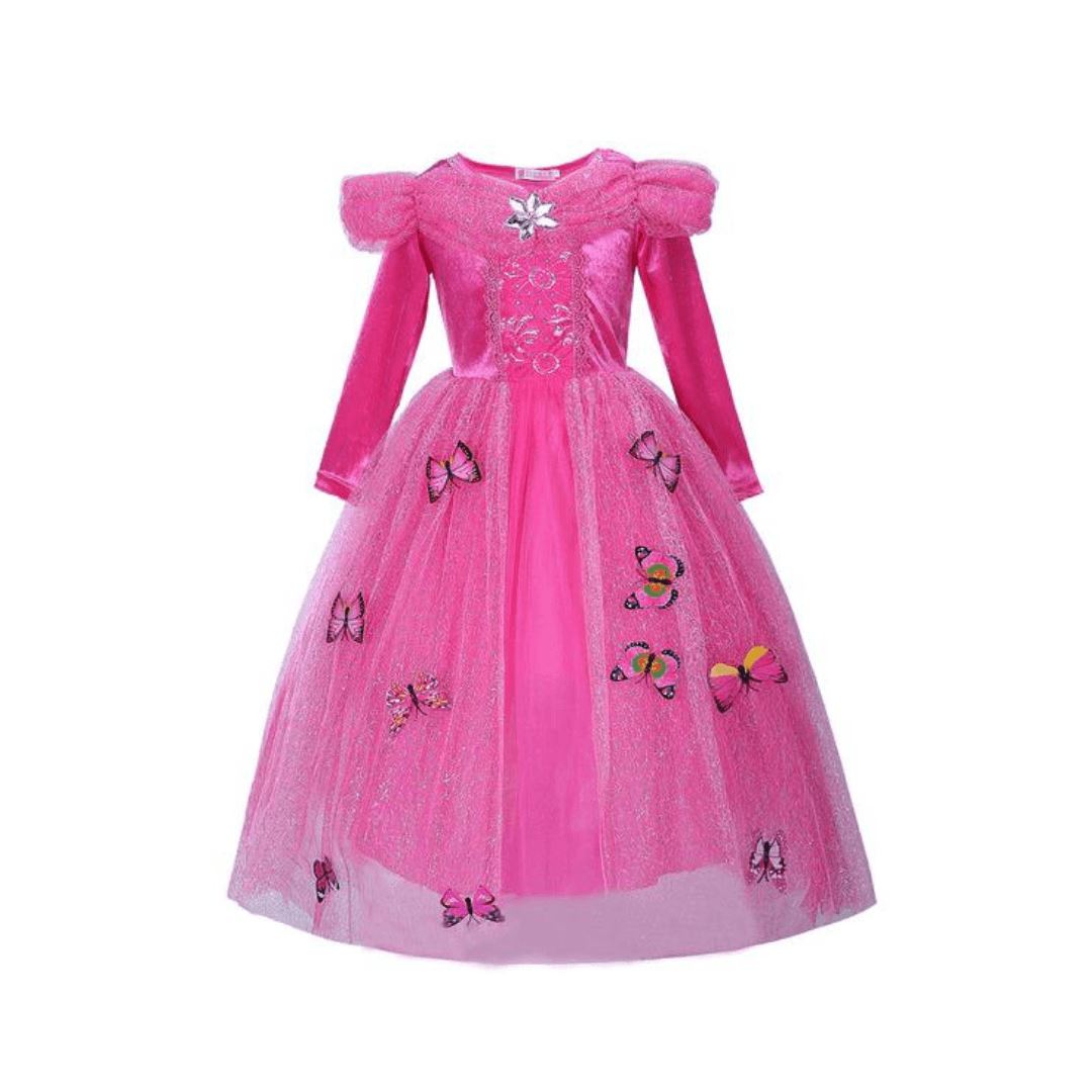 Long Sleeve Pink Butterfly Tulle Dress