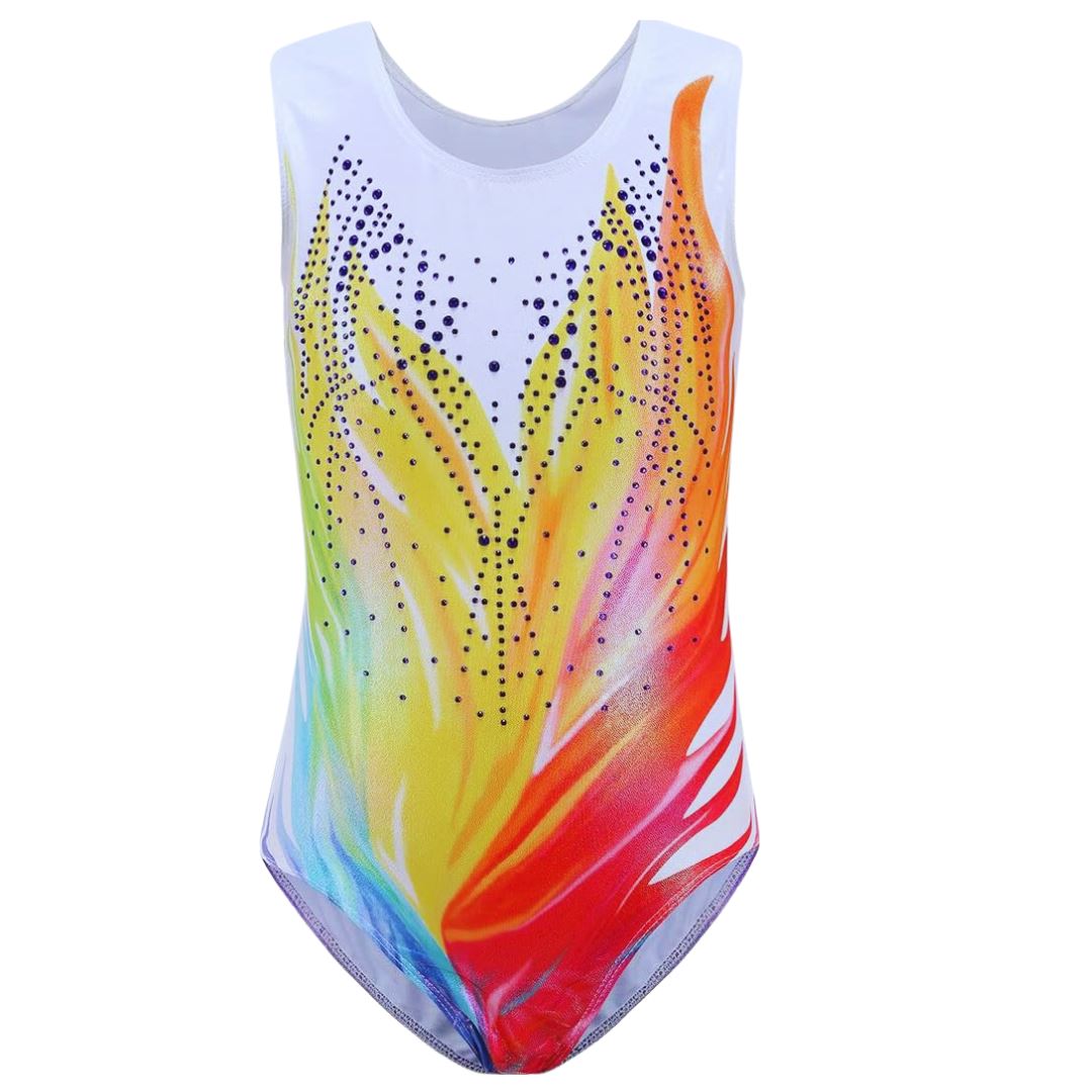 Magical Rainbow Flame Leotard with Rhinestones