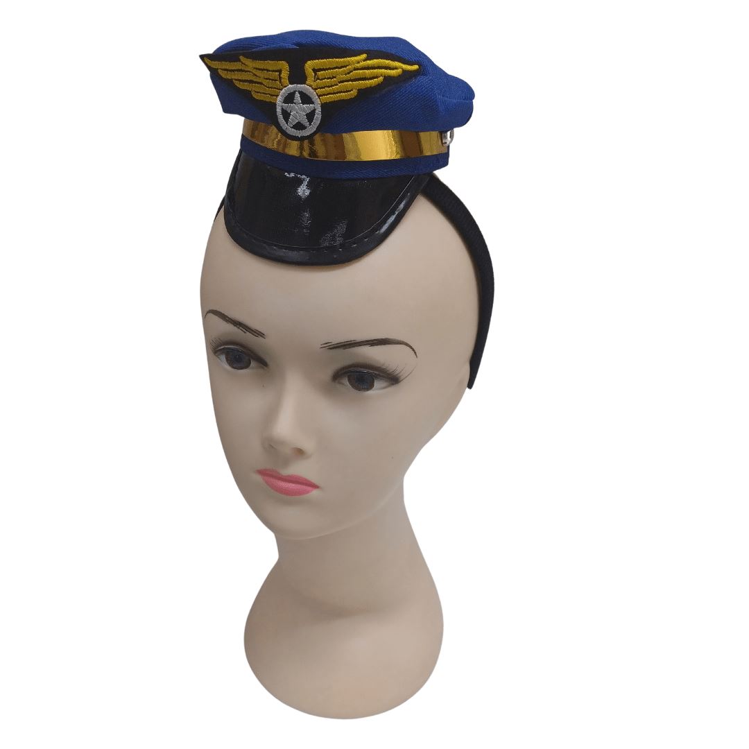 Mini Blue Pilot Aliceband Hat 12cm