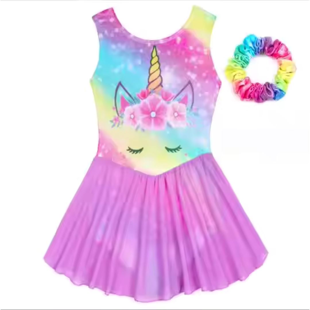 Multicolour Unicorn Leotard with Skirt and Scrunchy