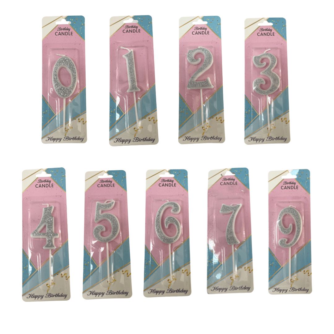 Number Birthday Candle Glitter Silver