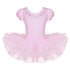 Pink Ballet Tutu Dress Puff Sleeve Rhinestones