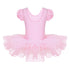 Pink Ballet Tutu Dress Puff Sleeve Rhinestones