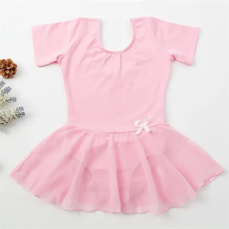 Pink Leotard with Chiffon Skirt - T-Shirt Sleeve