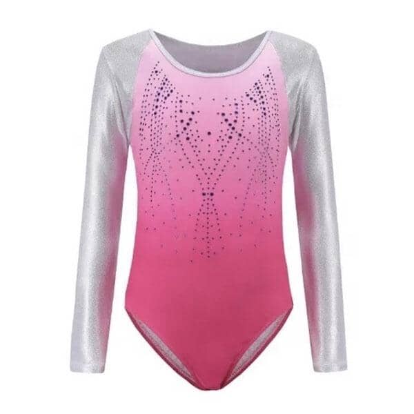 Pink Long Sleeve Leotard with Rhinestones