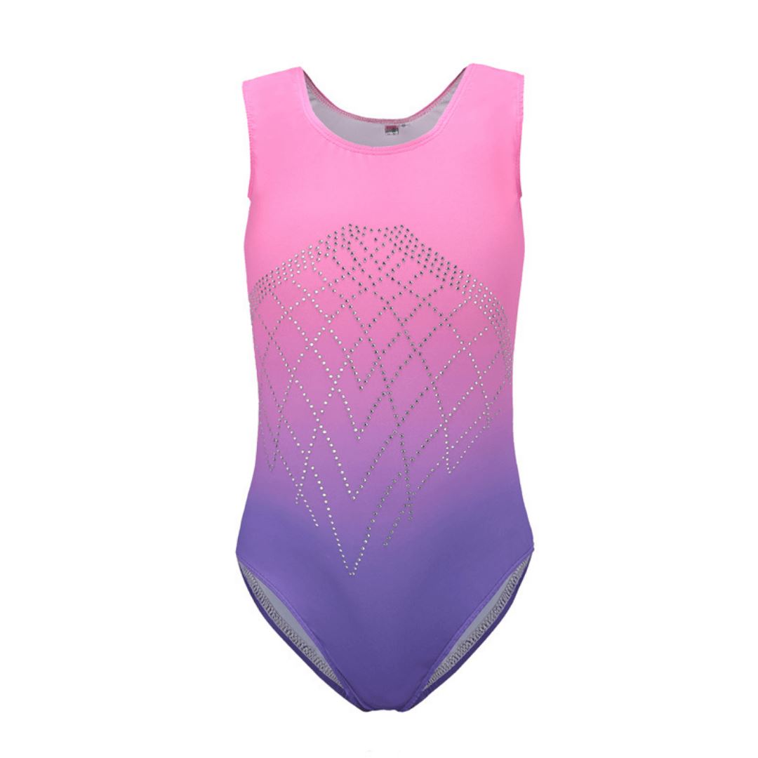 Pink Purple Ombre Rhinestone Gymnastics Leotard