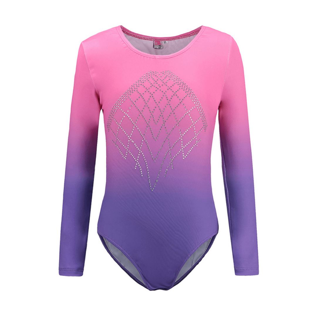 Pink/Purple Ombre Long Rhinestone Leotard